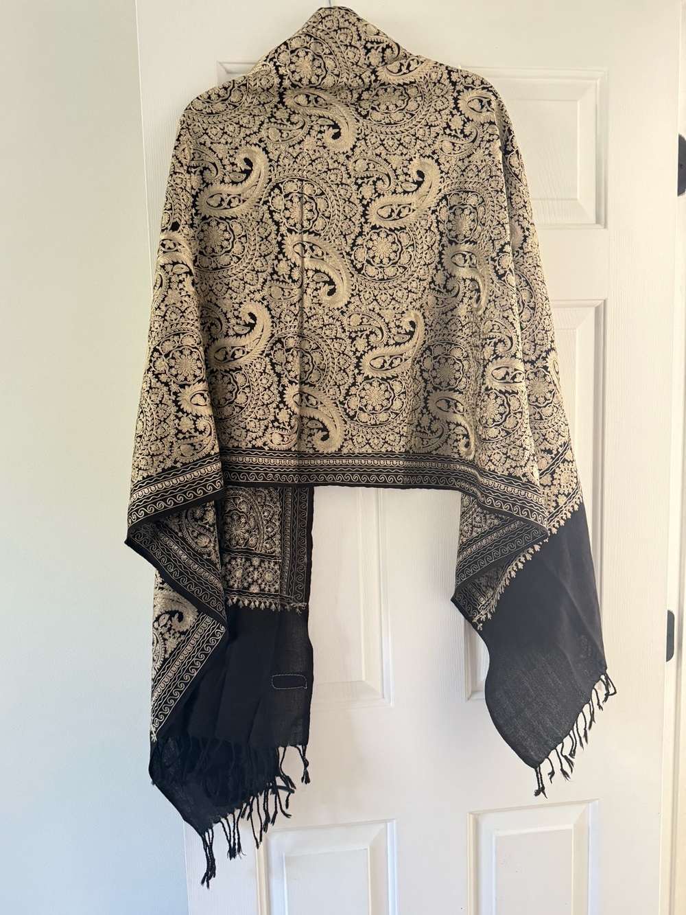 Black embroidered Kashmiri pashmina made in India wrap scarf shawl